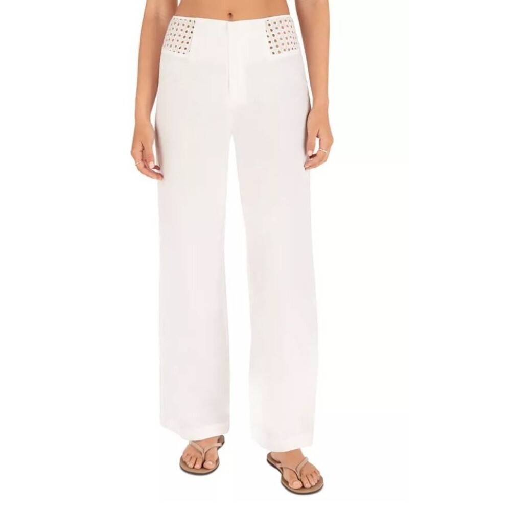 Hurley Juniors Kate Pant White Crochet Waist Wide‑Leg NWT Size Large